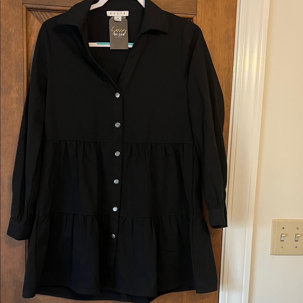 HYFVE Black Collared Snap Button-Up dress size M